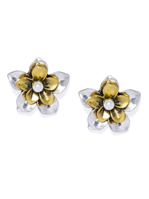 

ToniQ Gold-Toned & Silver-Toned Floral Over-sized Studs