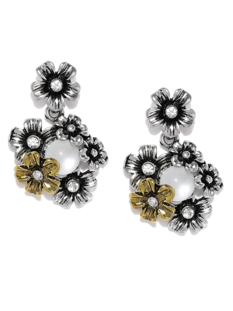 

ToniQ Silver-Toned & Gold-Toned Floral Drop Earrings