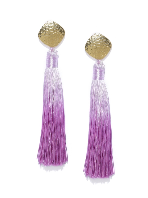 

ToniQ Purple & Gold-Toned Geometric-Shaped Gradation Tassel Drop Earrings