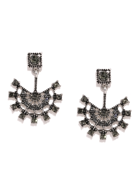 

ToniQ Silver-Toned Contemporary Oxidised Drop Earrings