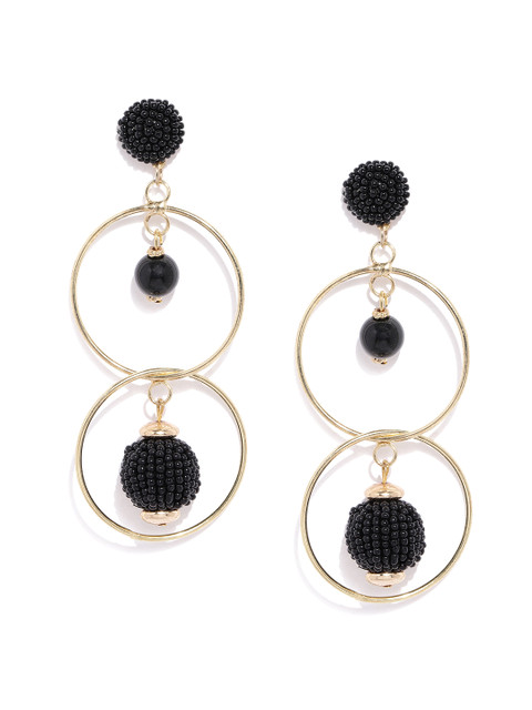 

ToniQ Gold-Toned & Black Circular Drop Earrings