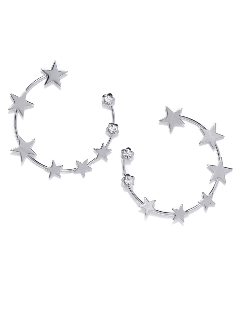 

ToniQ Silver-Toned Starry Night Geometric Half Hoop Earrings