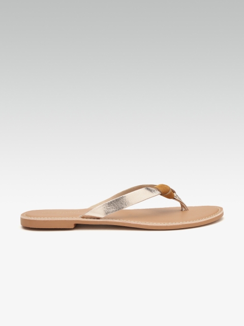 

Steve Madden Women Tan Brown & Gold-Toned Solid Leather Open Toe Flats