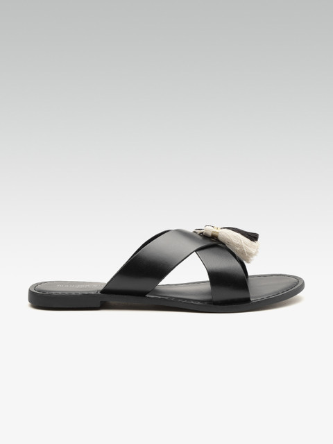 

Steve Madden Women Black Leather Solid Open Toe Flats