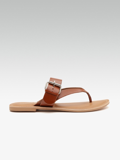 

Steve Madden Women Tan Brown Leather Solid Open Toe Flats
