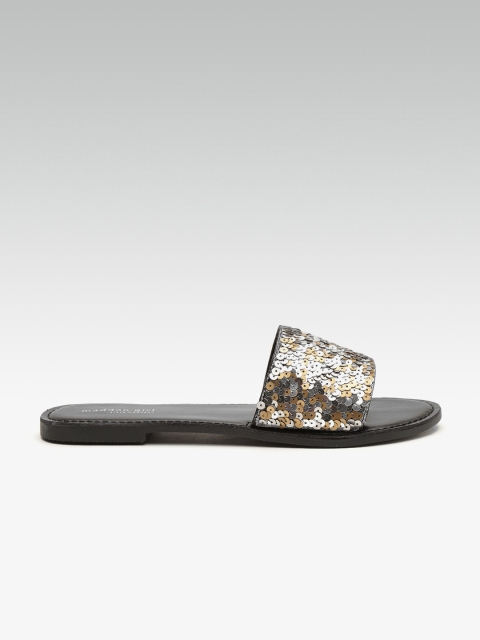 

Steve Madden Women Silver & Gold-Toned Sequinned Open Toe Flats