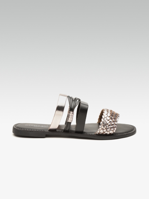 

Steve Madden Women Rose Gold-Toned & Black Leather Colourblocked Open Toe Flats