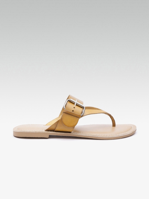 

Steve Madden Women Mustard Yellow Solid Leather Open Toe Flats