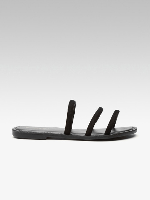 

Steve Madden Women Black Leather Open Toe Flats