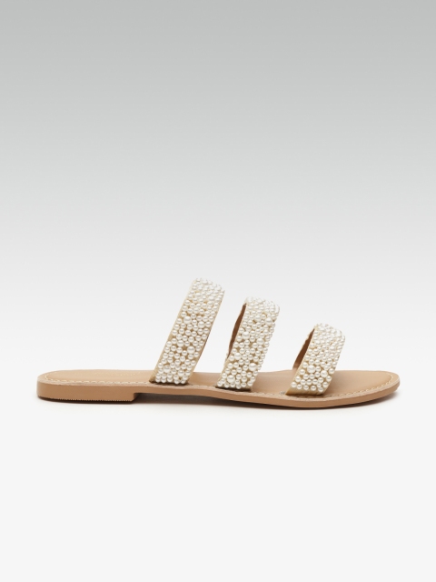 

Steve Madden Women Off-White Beaded Open Toe Flats