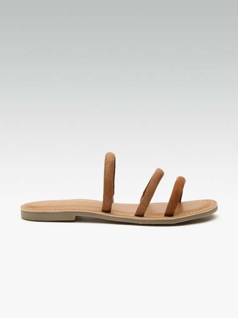 

Steve Madden Women Brown Leather Open Toe Flats