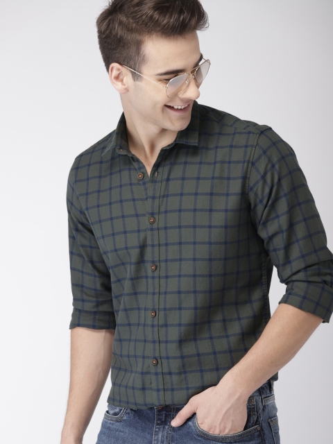

Mast & Harbour Men Olive Green & Navy Regular Fit Checked Casual Shirt