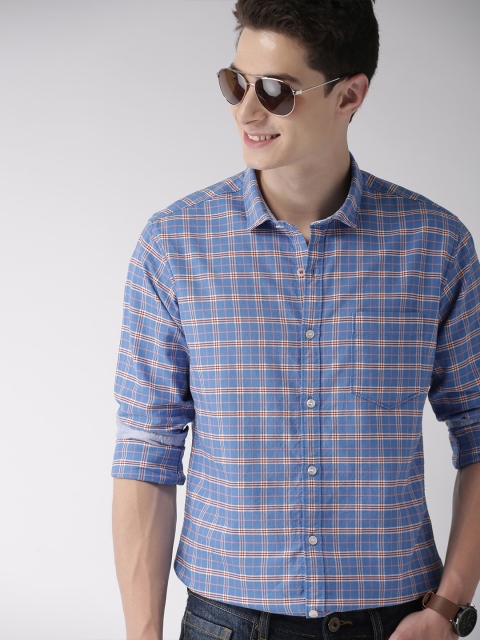

Mast & Harbour Men Blue & Brown Slim Fit Checked Casual Shirt
