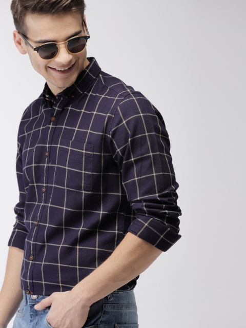 

Mast & Harbour Men Navy Blue Slim Fit Checked Casual Shirt
