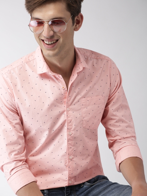 

Mast & Harbour Men Peach-Coloured Slim Fit Printed Casual Shirt