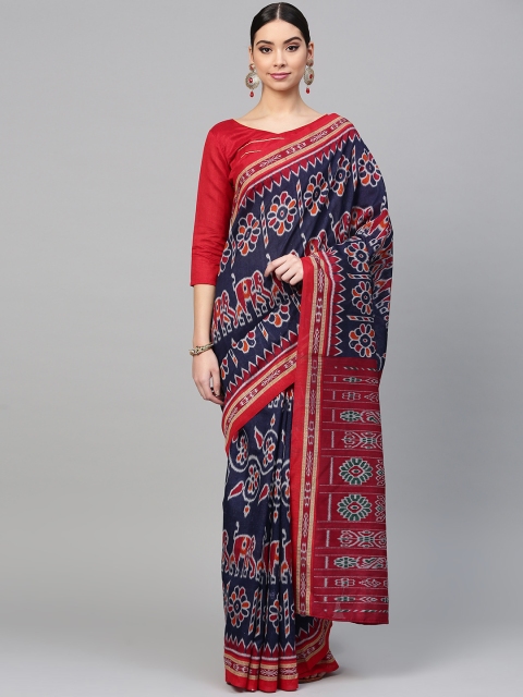 

Saree mall Navy Blue & Maroon Printed Saree