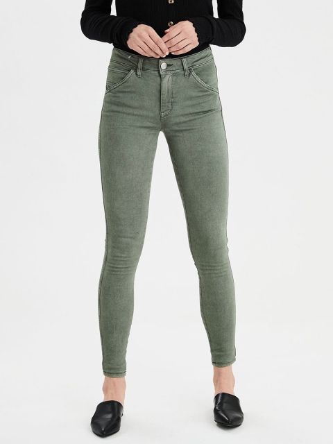 

AMERICAN EAGLE OUTFITTERS Women Olive Green Regular Fit High-Rise Clean Look Stretchable Jeans