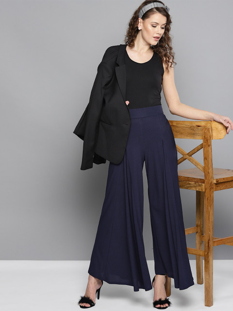 

Marie Claire Women Navy Blue Solid Flared Palazzos