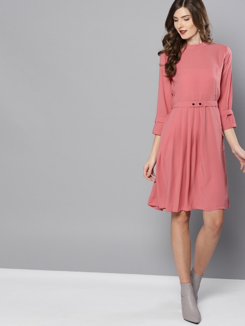 

Marie Claire Women Pink Solid Fit and Flare Dress