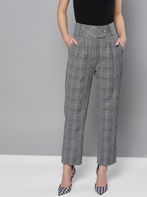 

Marie Claire Women Grey & Black Regular Fit Checked Trousers