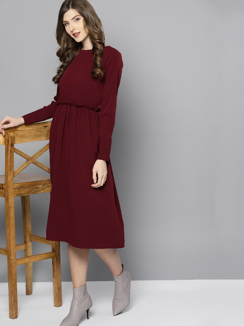 

Marie Claire Women Maroon Solid Fit and Flare Dress