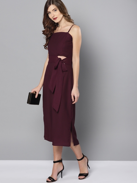 

Marie Claire Women Burgundy Solid Midi Sheath Dress