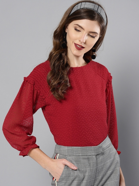 

Marie Claire Women Red Self Design Top