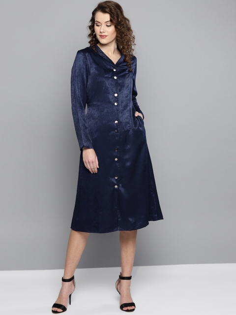 

Marie Claire Women Navy Blue Solid Satin Finish A-Line Dress