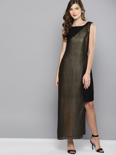 

Marie Claire Women Black Solid Shimmery Maxi Dress