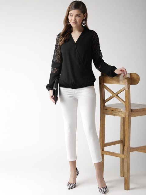 

20Dresses Women Black Solid Wrap Top