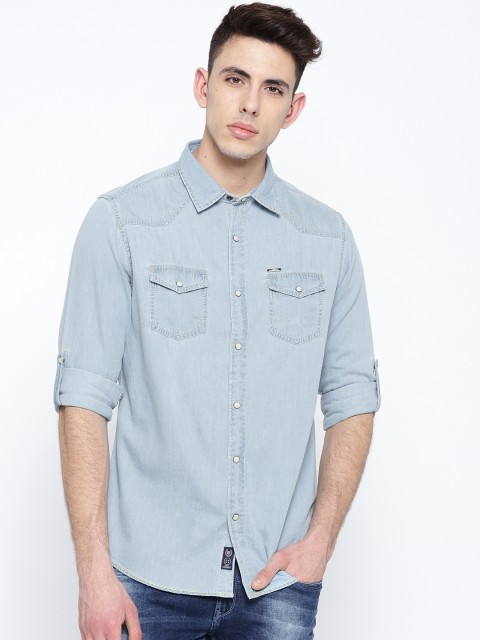 

Duke Stardust Men Blue Chambray Regular Fit Solid Casual Shirt