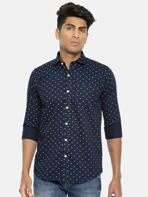 

Duke Men Navy Blue Slim Fit Printed Casual Shirt