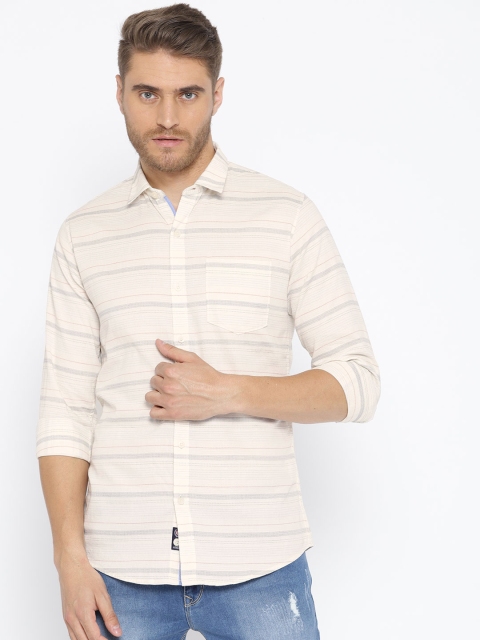

Duke Stardust Men Off-White Regular Fit Self Striped Casual Shirt