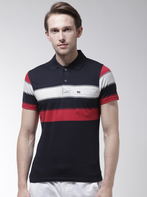 

Fort Collins Men Navy Blue & Red Striped Polo Collar T-shirt