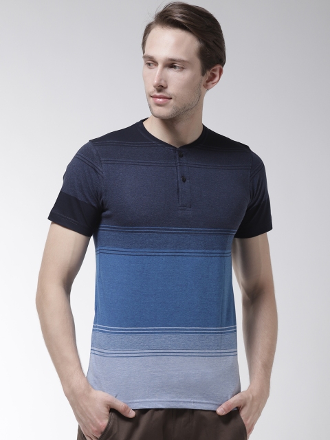 

Fort Collins Men Blue Striped Henley Neck T-shirt