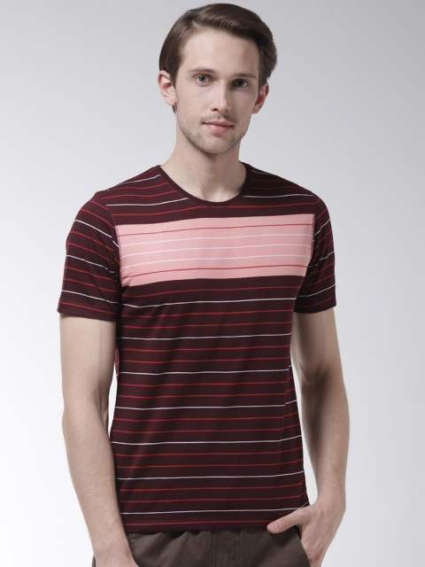 

Fort Collins Men Maroon & White Striped Round Neck T-shirt