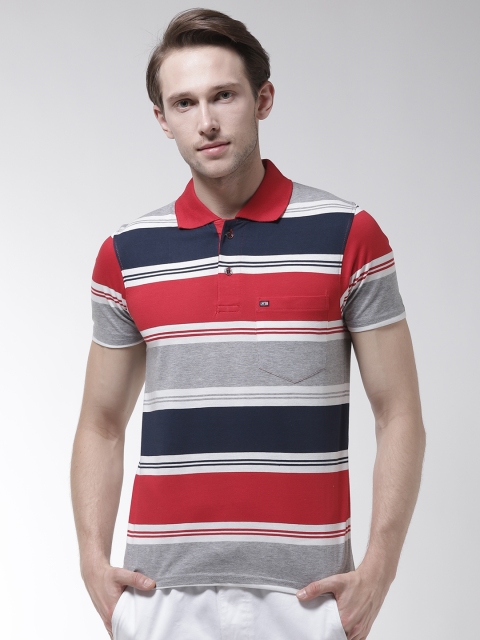

Fort Collins Men Red & Grey Melange Striped Polo Collar T-shirt