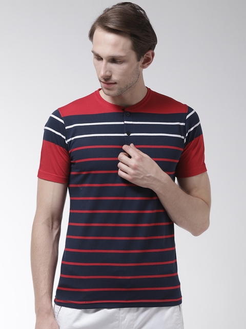 

Fort Collins Men Navy Blue & Red Striped Henley Neck T-shirt