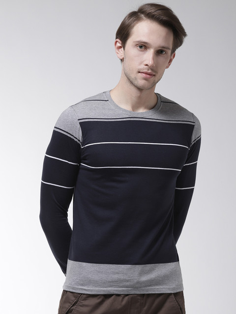 

Fort Collins Men Navy Blue Striped Round Neck T-shirt