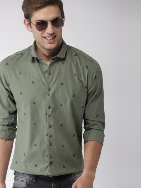 

Mast & Harbour Men Olive Green & Black Regular Fit Printed Casual Shirt