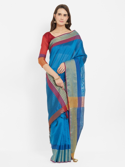 

Viva N Diva Blue Silk Cotton Solid Sambalpuri Saree