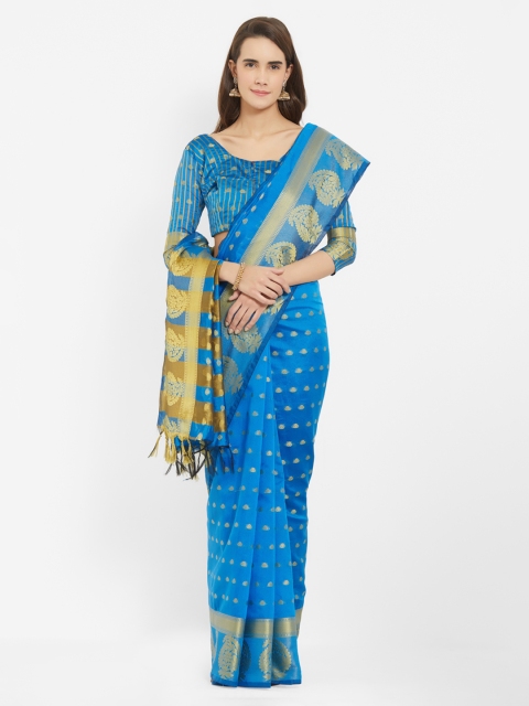 

Viva N Diva Blue & Gold-Coloured Silk Blend Woven Design Saree