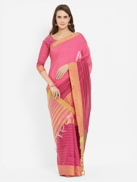 

Viva N Diva Pink Silk Cotton Striped Sambalpuri Saree