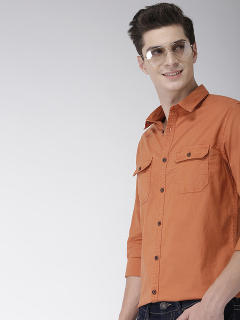 

Mast & Harbour Men Rust Orange Regular Fit Solid Casual Shirt