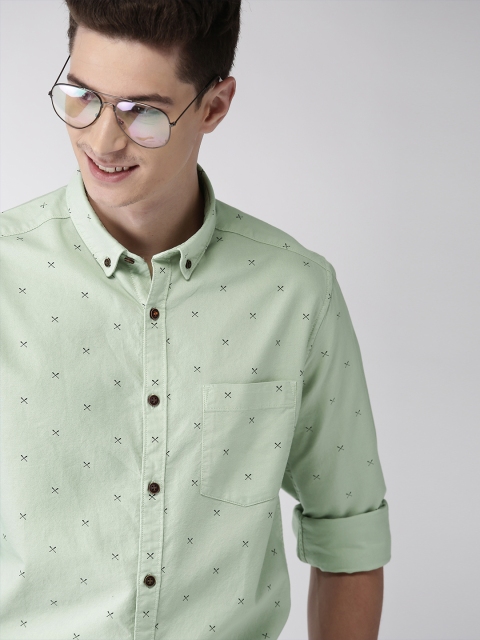 

Mast & Harbour Men Green Slim Fit Printed Casual Shirt