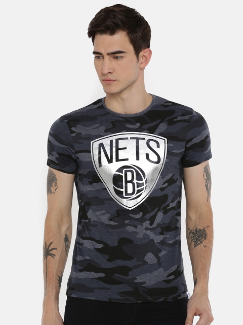 

NBA Men Navy Blue Camouflage Print Round Neck T-shirt