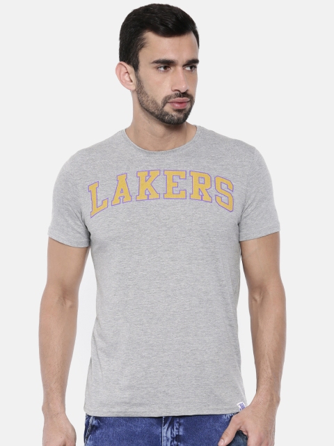 

NBA Men Grey Melange Printed Round Neck T-shirt