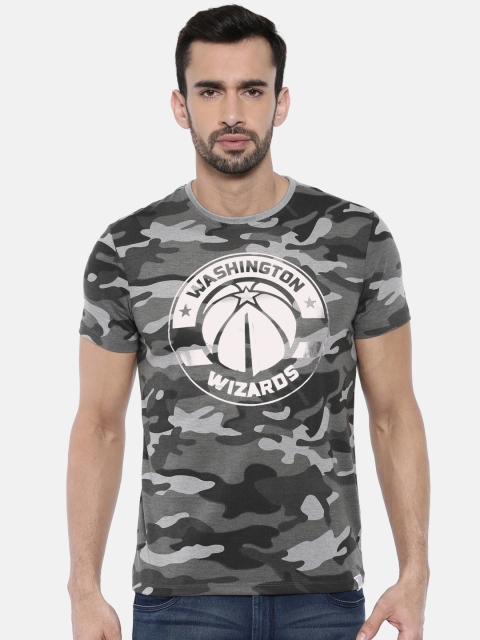 

NBA Men Grey & Black Camouflage Printed Round Neck T-shirt