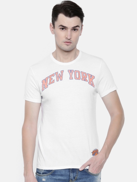 

NBA Men White Printed Round Neck New York Knicks T-shirt