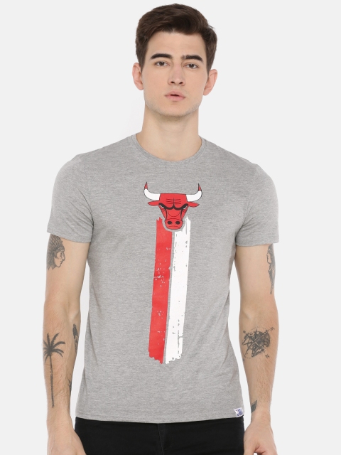 

NBA Men Grey Melange Printed Round Neck T-shirt